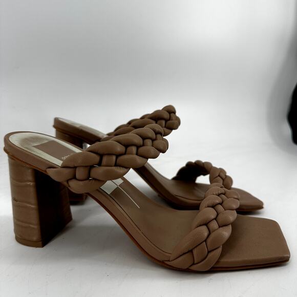 Dolce Vita Paily Braided Sandals Double Strap Chunky High Heels Cafe Stella 8 - Picture 3 of 6